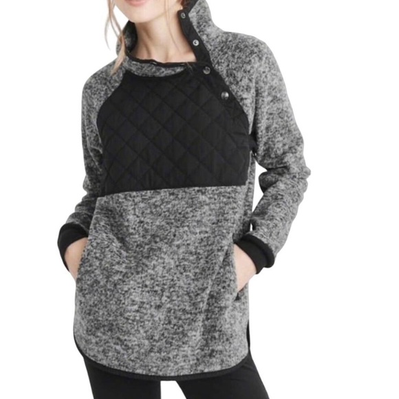 Abercrombie & Fitch Sweaters - Abercrombie & Fitch Cozy Fleece Quilted Snap Up Pullover Jacket Gray Sz Small